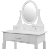 Houten kaptafel wit - met spiegel en bijpassende kruk - 3 lades