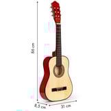 Houten kinder gitaar - 6 afstelbare snaren - 86x31x8,5 cm