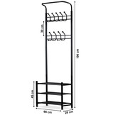 Kledinghanger metaal met 3 planken – Zwart 190x66x28 cm