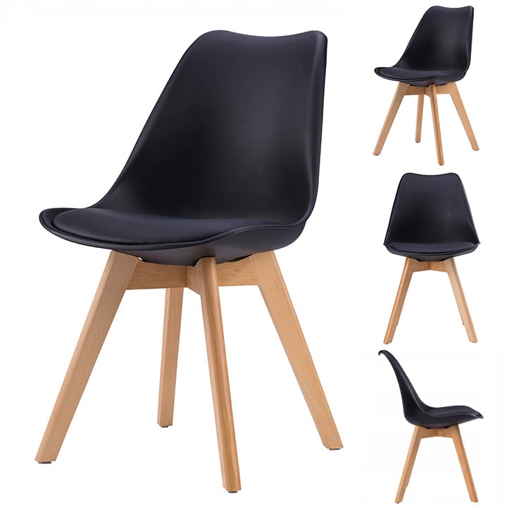 Viking Choice Eetkamer stoelen set - 4 keuken stoelen zwart kunstleer 50x50x82 cm - VC-Lifestyle