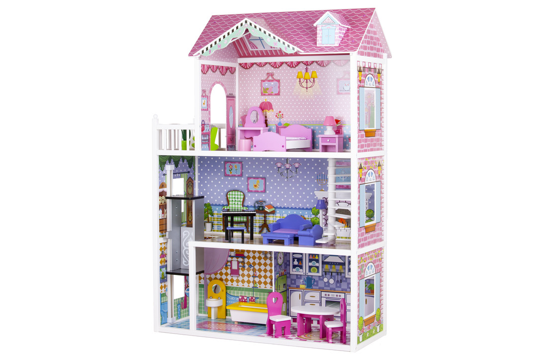 Poppenhuis 3 verdiepingen - met meubels - 84x34x124 cm