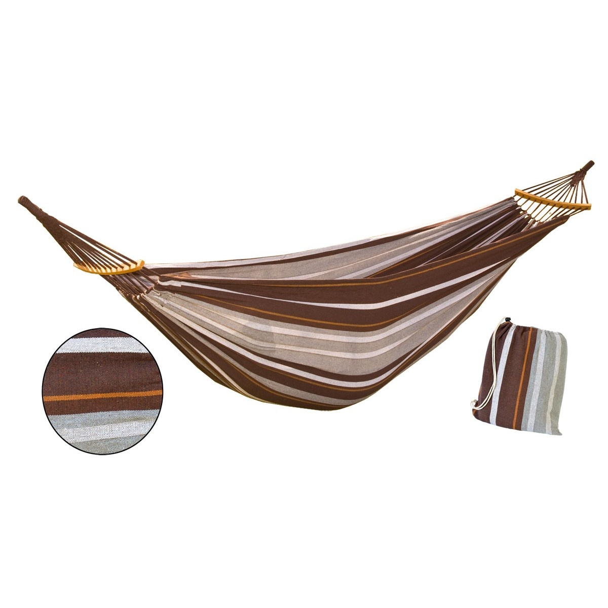 Hangmat tweepersoons XXL - bruin gestreept - 250x150 cm