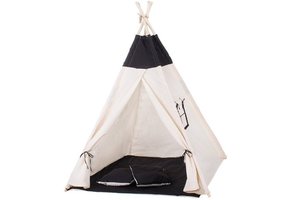 Wigwam tipi teepee tent - speeltent - 4 delig - 100% katoen - Zwart / wit