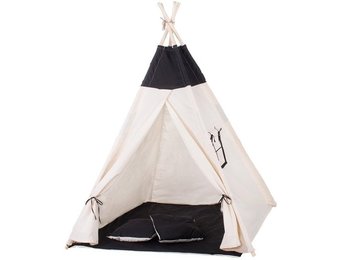 Wigwam tipi teepee tent - speeltent - 4 delig - 100% katoen - Zwart / wit