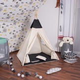 Wigwam tipi teepee tent - speeltent - 4 delig - 100% katoen - Zwart / wit