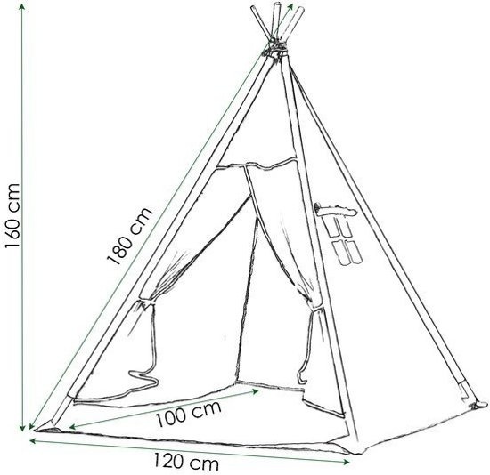 Tipi tent Wigwam beige met grijs 100% katoen H160xB120xD100 cm sterren motief inclusief 2 kussenhoezen