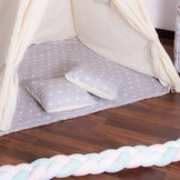 Tipi tent Wigwam beige met grijs 100% katoen H160xB120xD100 cm sterren motief inclusief 2 kussenhoezen