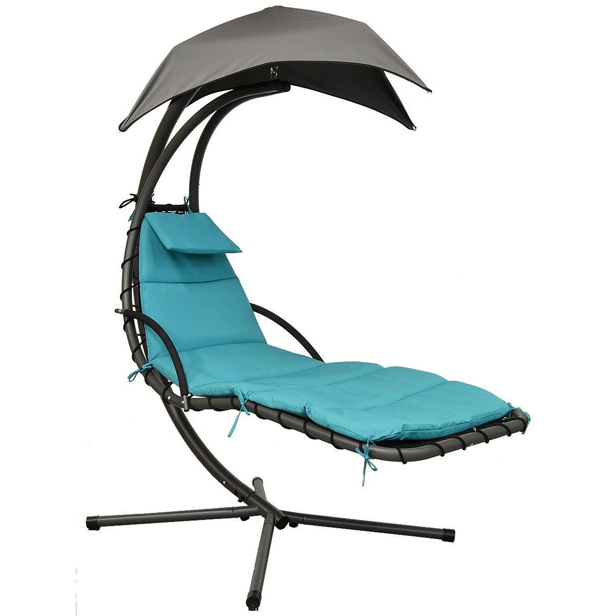 Ligbed tuinstoel met zonnevizier - 190x205x105 cm - turkoois & grijs