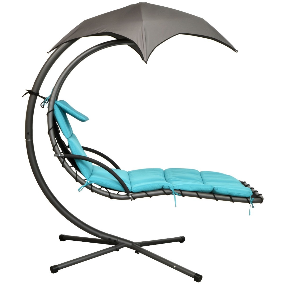 Ligbed tuinstoel met zonnevizier - 190x205x105 cm - turkoois & grijs