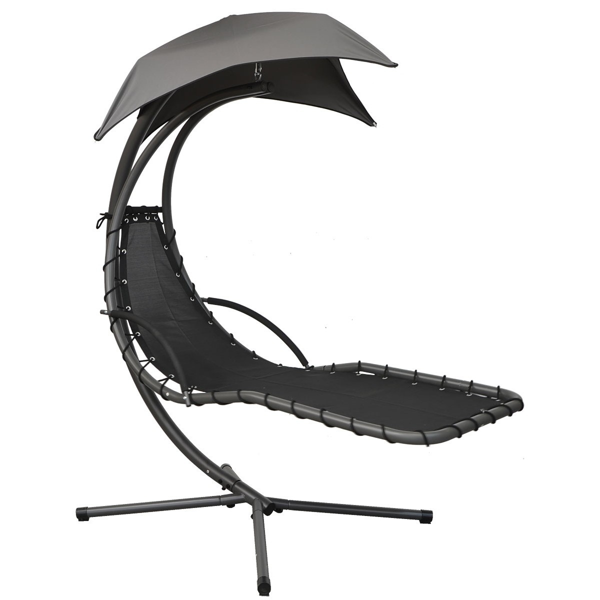 Ligbed tuinstoel met zonnevizier - 190x205x105 cm - turkoois & grijs