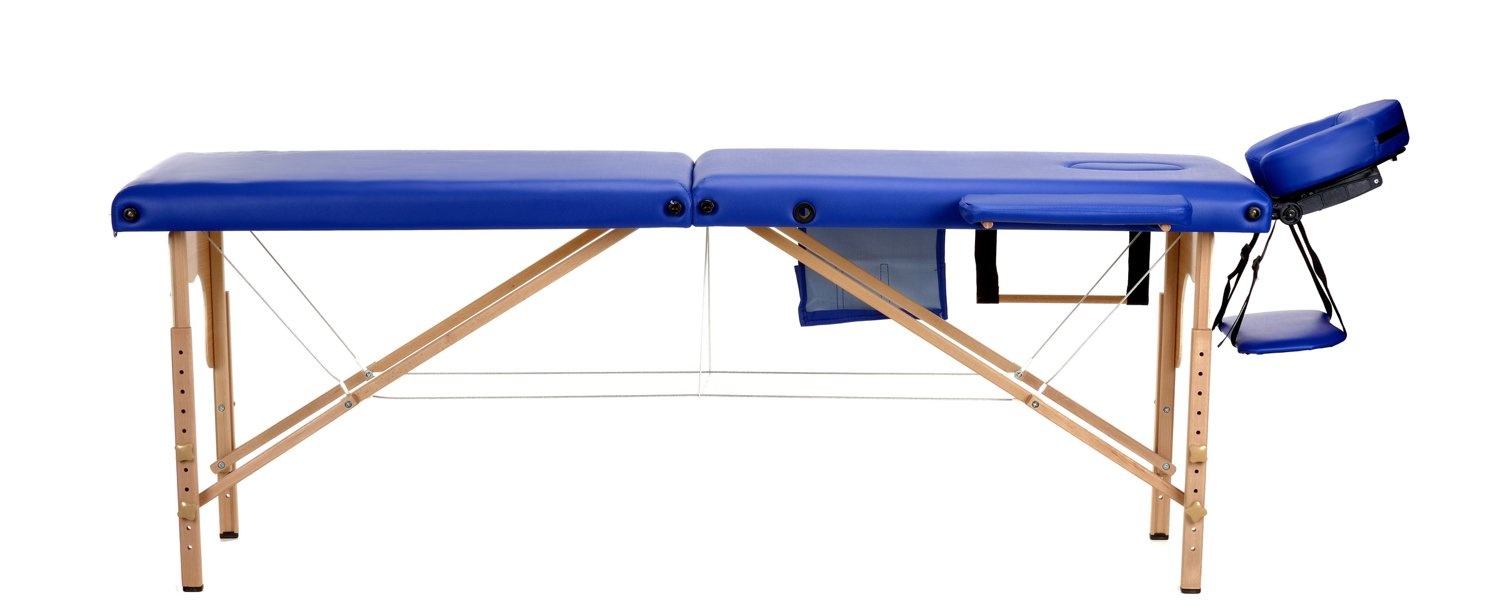 Houten massagetafel - 2-delig - blauw - opvouwbaar