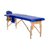 Houten massagetafel - 2-delig - blauw - opvouwbaar