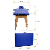 Houten massagetafel - 2-delig - blauw - opvouwbaar