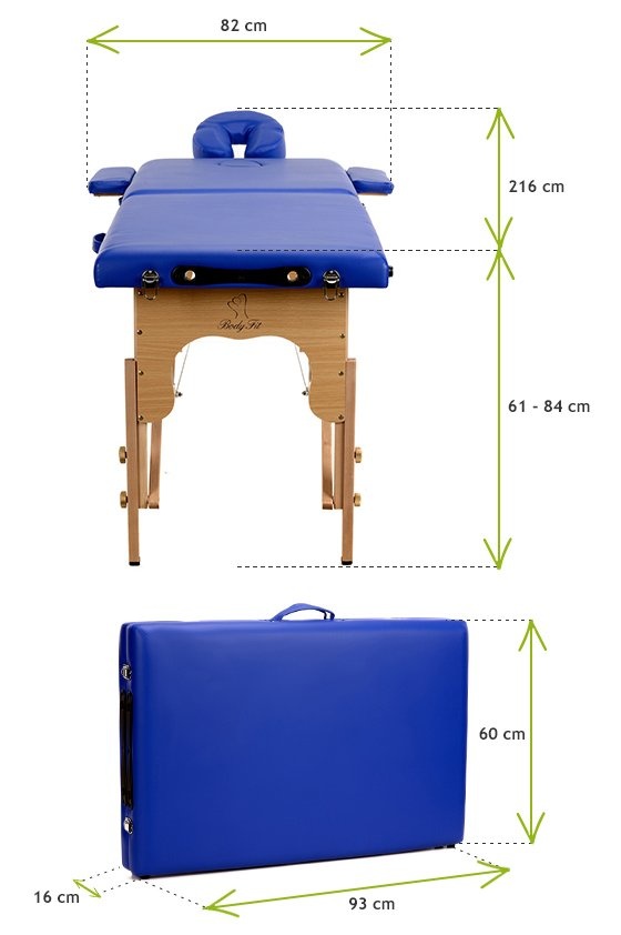 Houten massagetafel - 2-delig - blauw - opvouwbaar