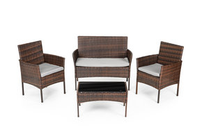 Tuinmeubel set bruin - tafel + 2x fauteuil en rotan bank