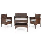 Tuinmeubel set bruin - tafel + 2x fauteuil en rotan bank