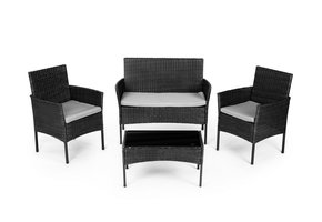 Tuinmeubel set grijs - tafel + 2x fauteuil en rotan bank