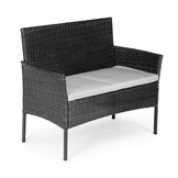 Tuinmeubel set grijs - tafel + 2x fauteuil en rotan bank
