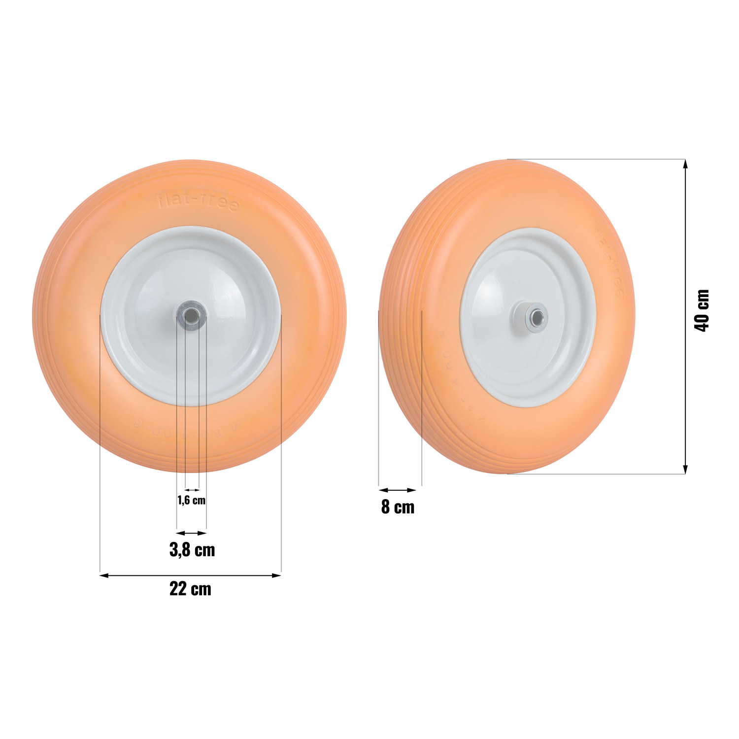 Kruiwagenwiel tubeless 4.00-8 - diameter 40 cm - Oranje/Wit