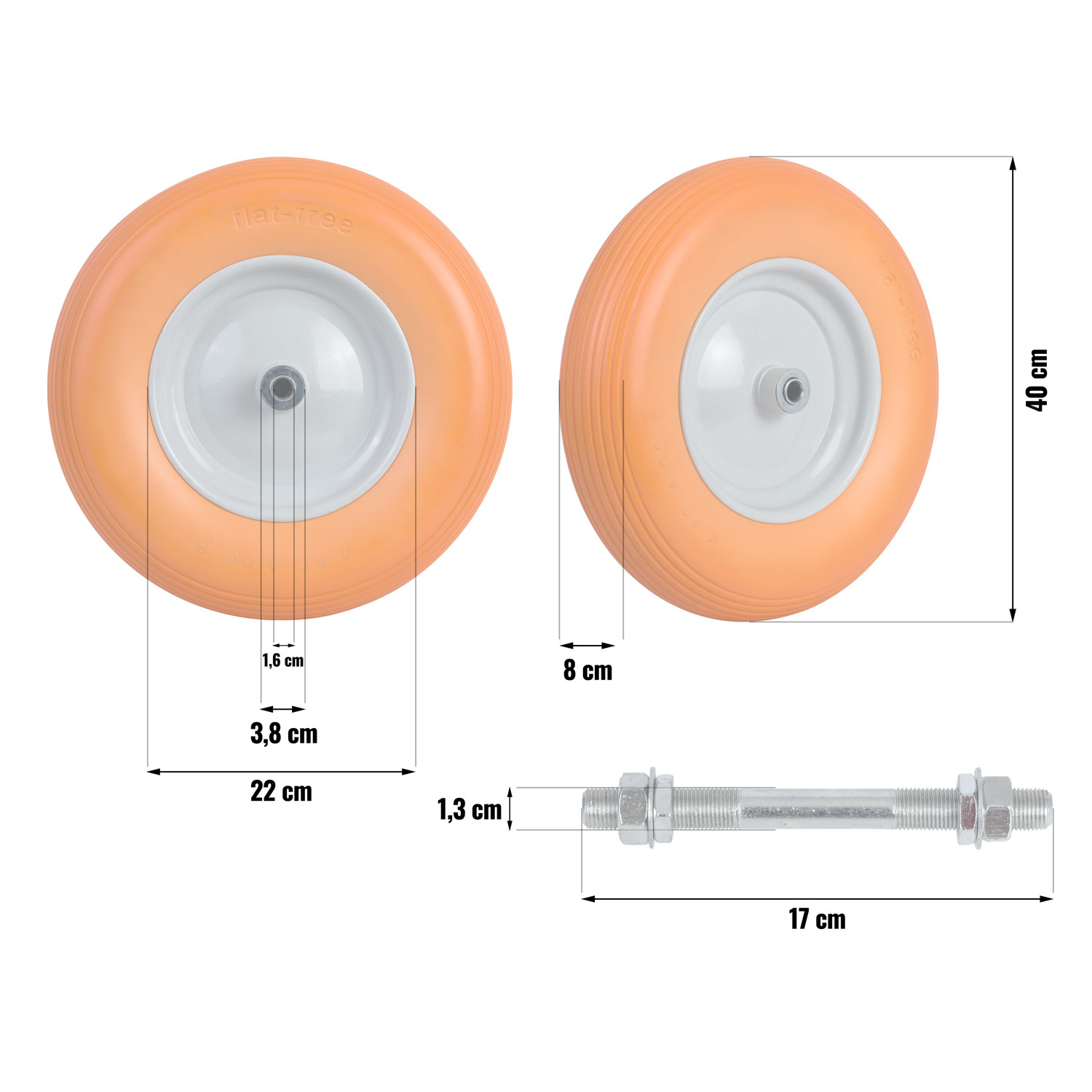 Kruiwagenwiel tubeless 4.00-8 - diameter 40 cm - Oranje/Wit