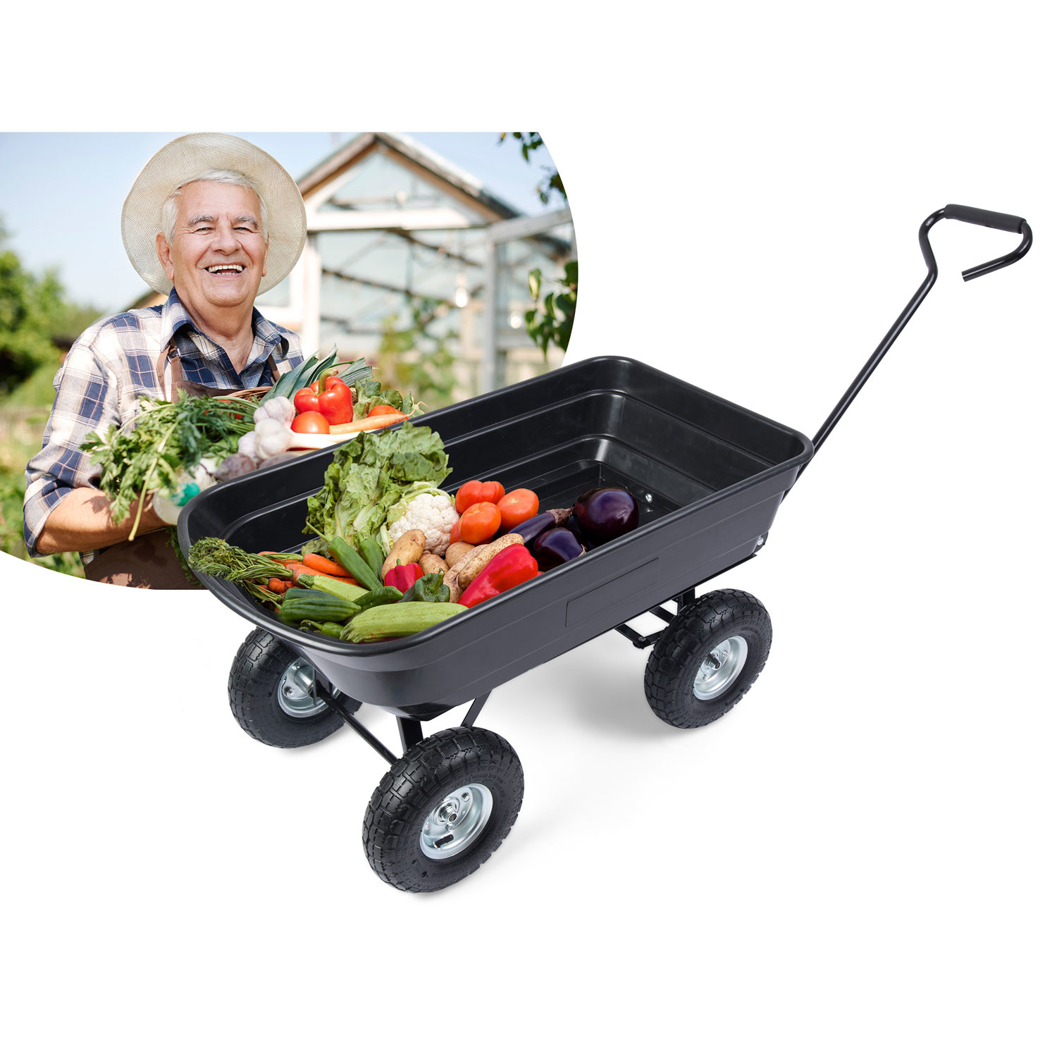 Tuinkar met kiepfunctie - 75 liter - Staal - Zwart