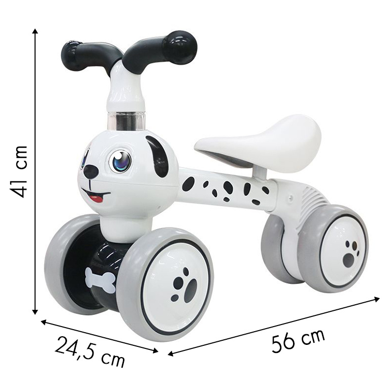Loopfiets met 4 wielen - Hond - 10-36 maanden - Wit/Zwart