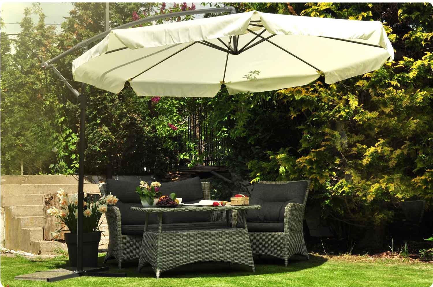 Zweefparasol groot - 350 cm - Beige - Opvouwbare Parasol