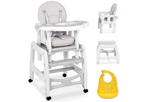 Kinder Eetstoel 3in1 verstelbaar - Wit/Grijs - Kinderstoel