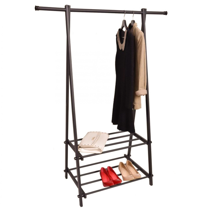 Kledingrek met 2 schoenplanken - Zwart - 107,5x43,5x150 cm