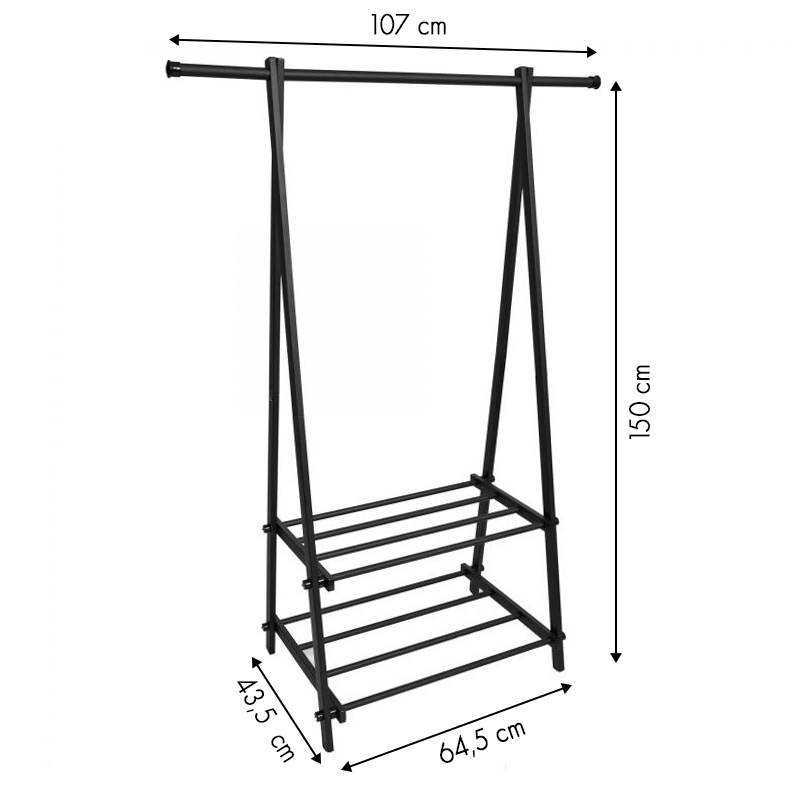 Kledingrek met 2 schoenplanken - Zwart - 107,5x43,5x150 cm