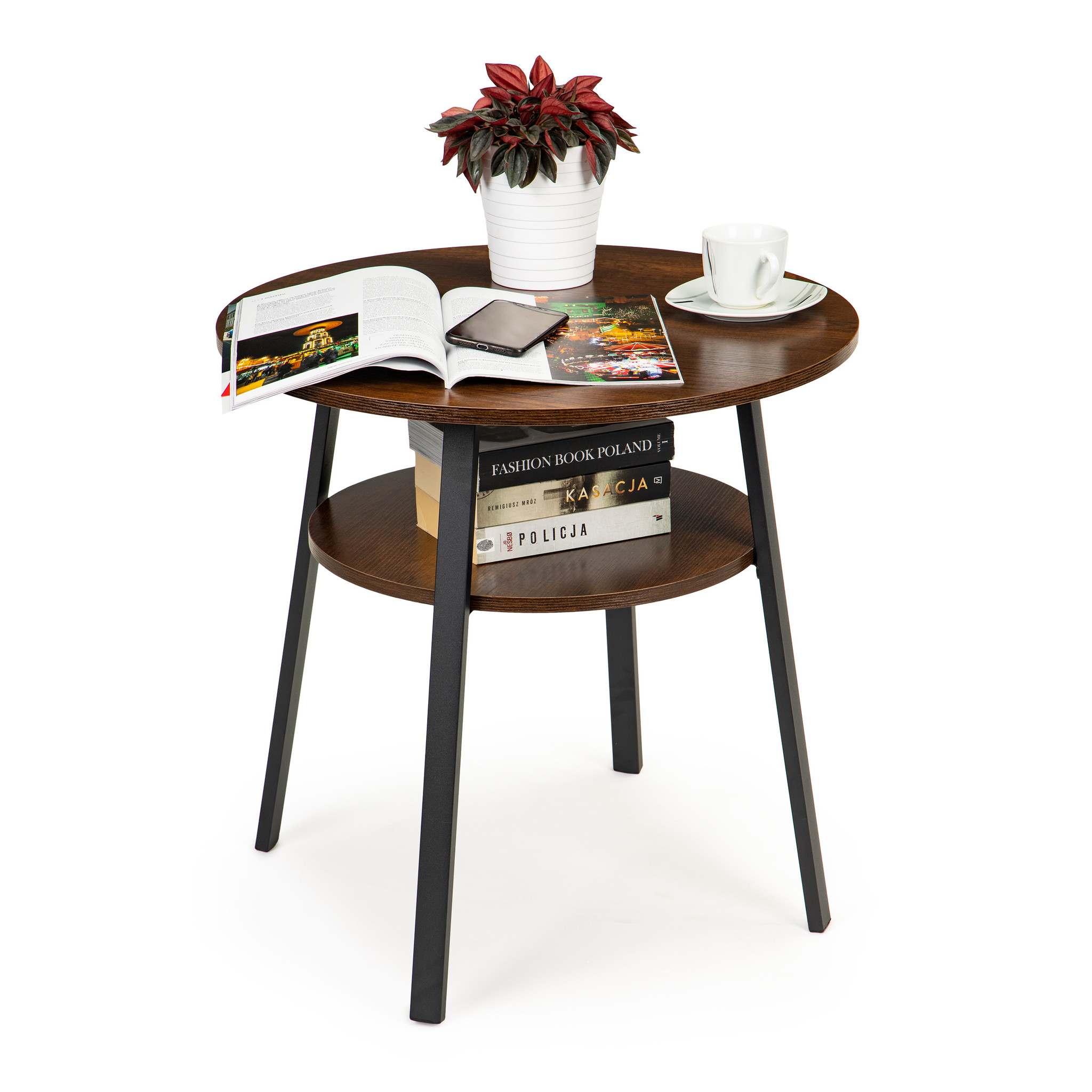 Ronde bijzettafel 60 cm - 2 etages - Loft stijl