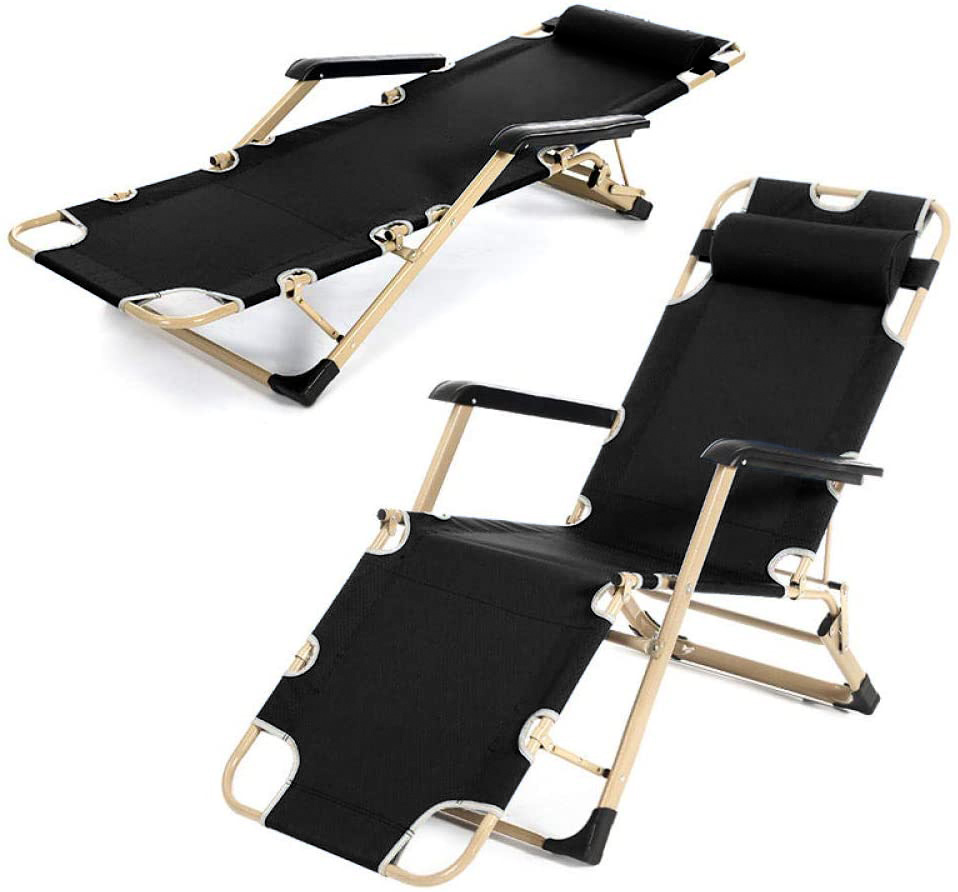 Tuin ligstoel 2in1 met hoofdsteun - Zwarte kleur - Tuinstoel