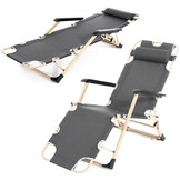 Tuin ligstoel 2in1 met hoofdsteun - Donker Grijs - Tuinstoel