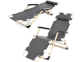 Tuin ligstoel 2in1 met hoofdsteun - Donker Grijs - Tuinstoel