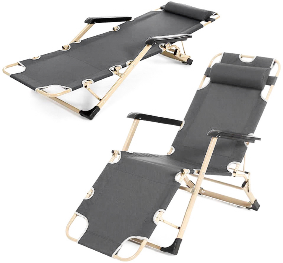 Tuin ligstoel 2in1 met hoofdsteun - Donker Grijs - Tuinstoel