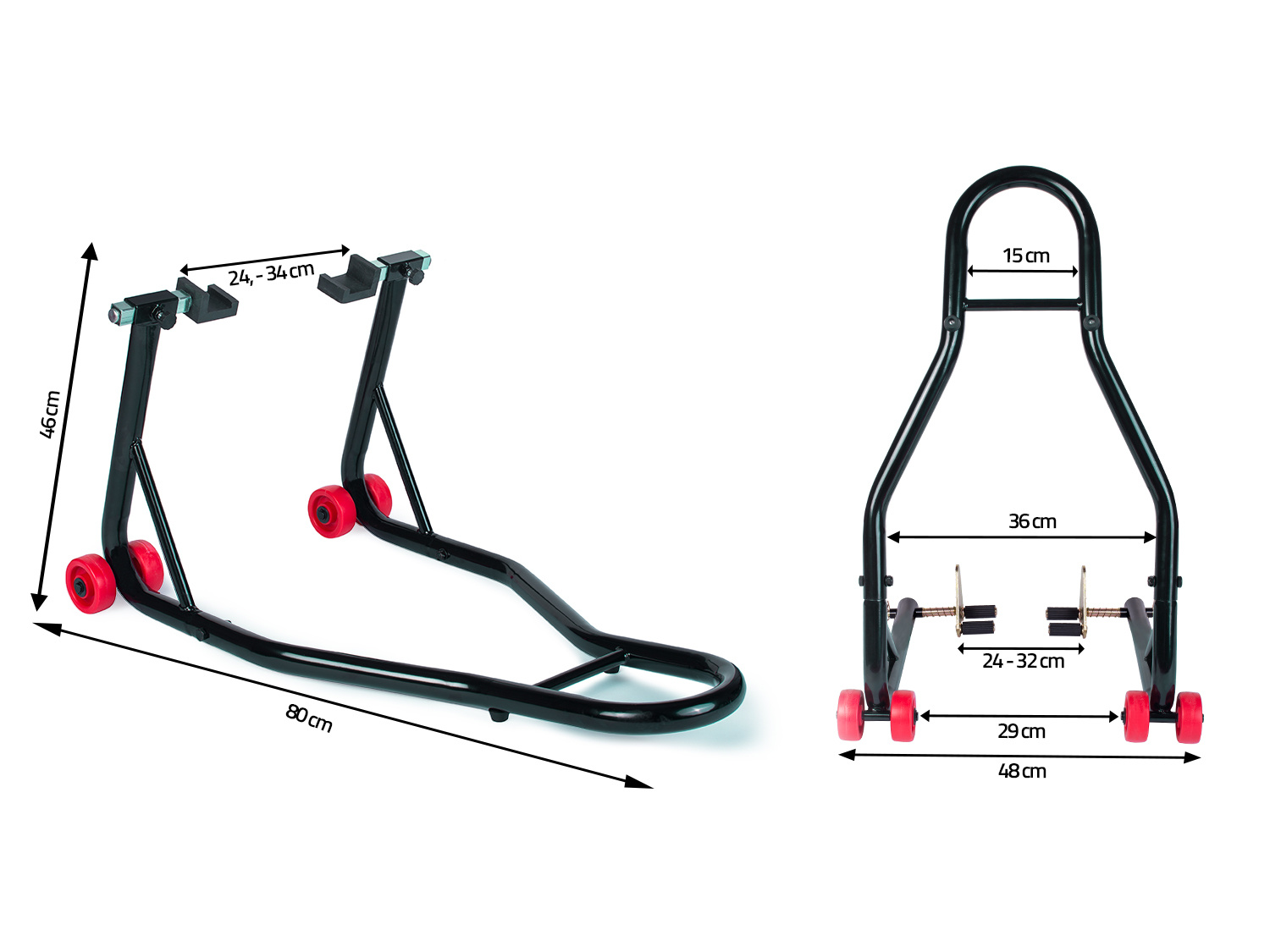 Motorstandaard set voor + achter - tot 200 kg - Zwart