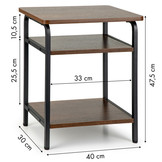 Bijzettafel 3 etages - Rechthoek - 40x30x47 cm - Loft stijl