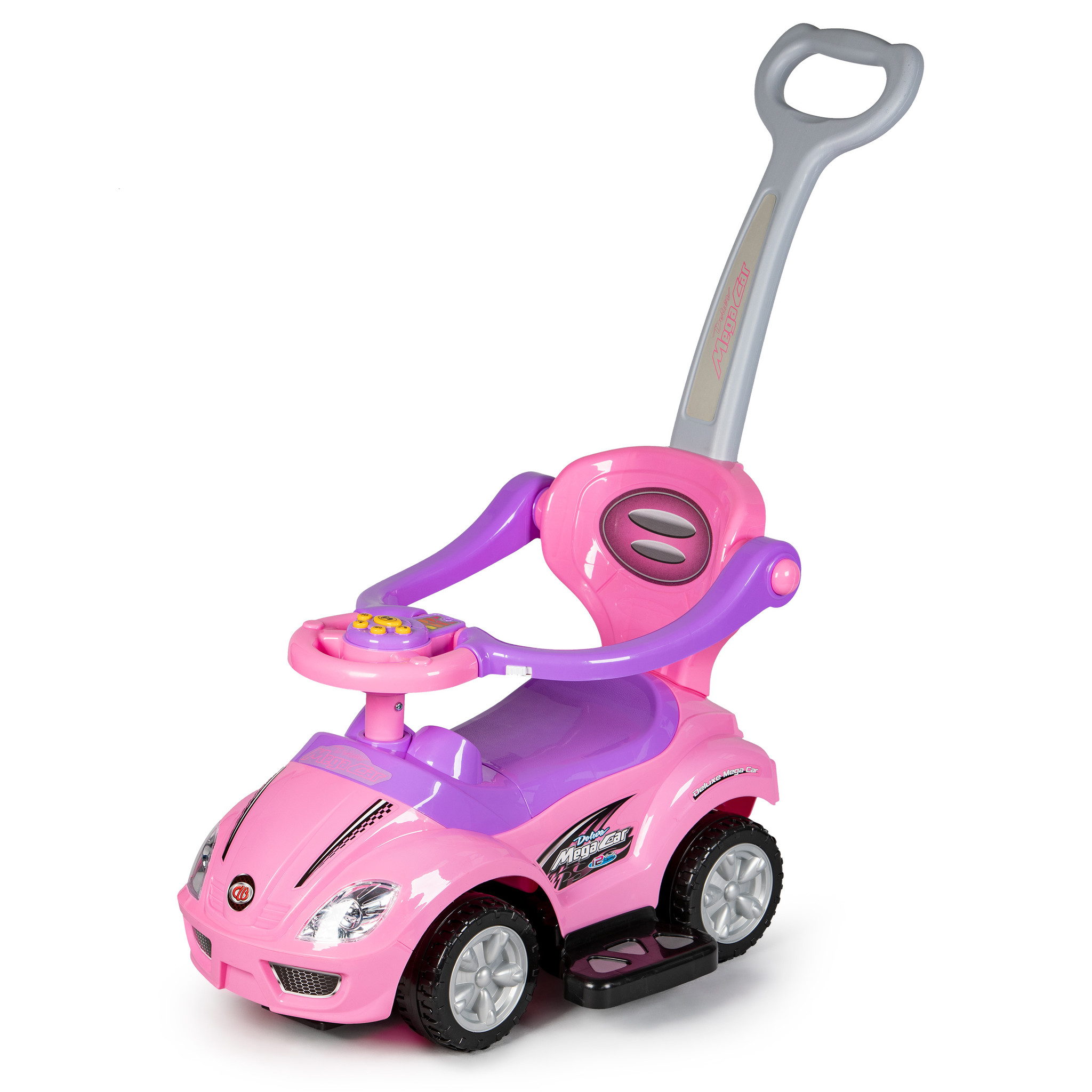 Loopauto 3in1 met muziekpaneel - Roze - Duwwagen