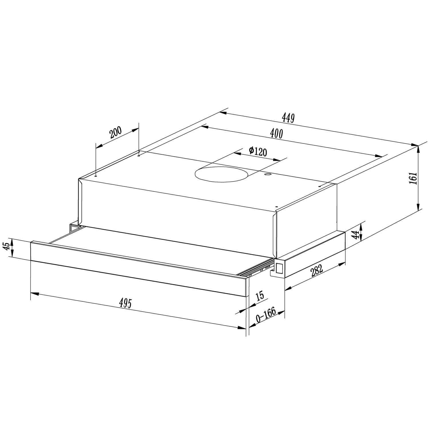 Telescopische afzuigkap 50x16 cm - RVS - Uittrekbaar
