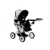 Poppenwagen met accessoires – Wit met zwarte stippen
