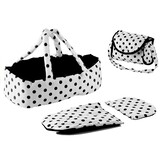 Poppenwagen met accessoires – Wit met zwarte stippen