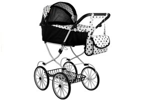 Poppenwagen met tas - Zwart met wit - 70 x 43 x 91 cm