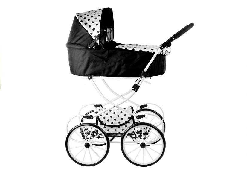 Poppenwagen met tas - Zwart met wit - 70 x 43 x 91 cm