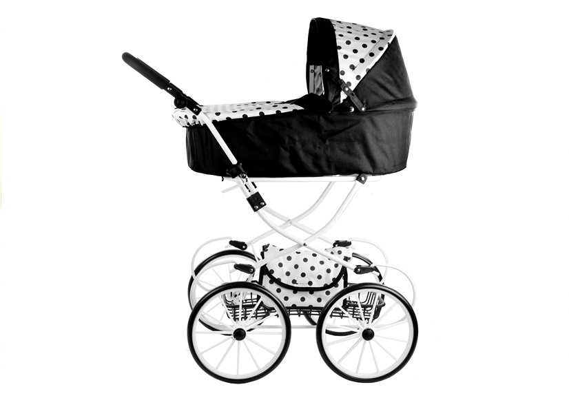 Poppenwagen met tas - Zwart met wit - 70 x 43 x 91 cm
