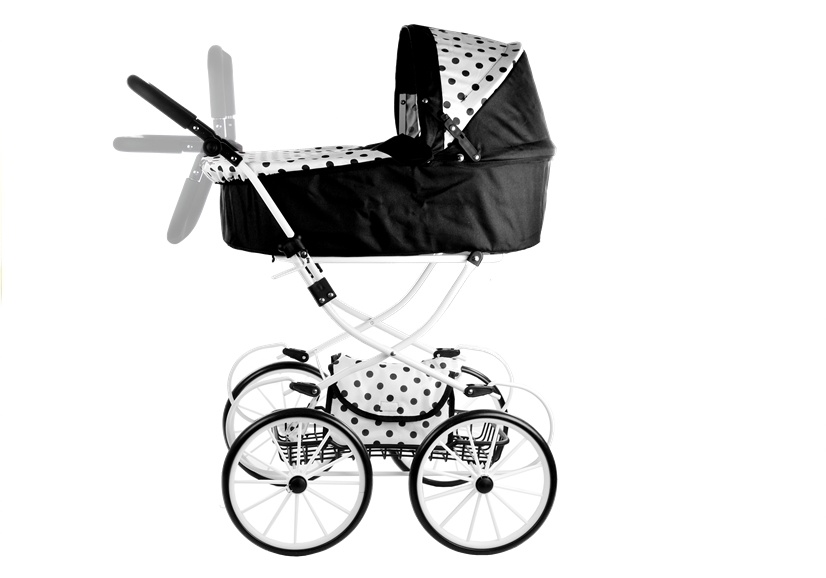Poppenwagen met tas - Zwart met wit - 70 x 43 x 91 cm