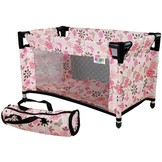 Poppenbed met accessoires - Roze bloemen - 52,5 x 30,5 x 32 cm
