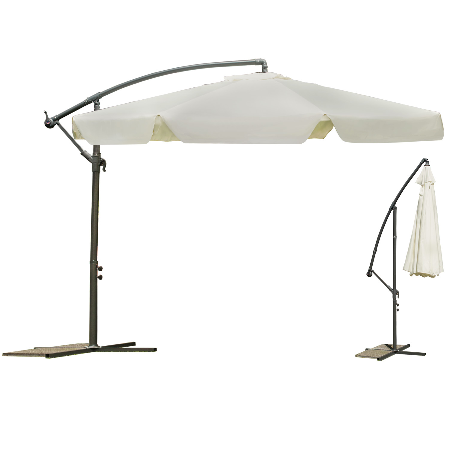 Zweefparasol XL 350 cm opvouwbaar - Beige - Tuinparasol