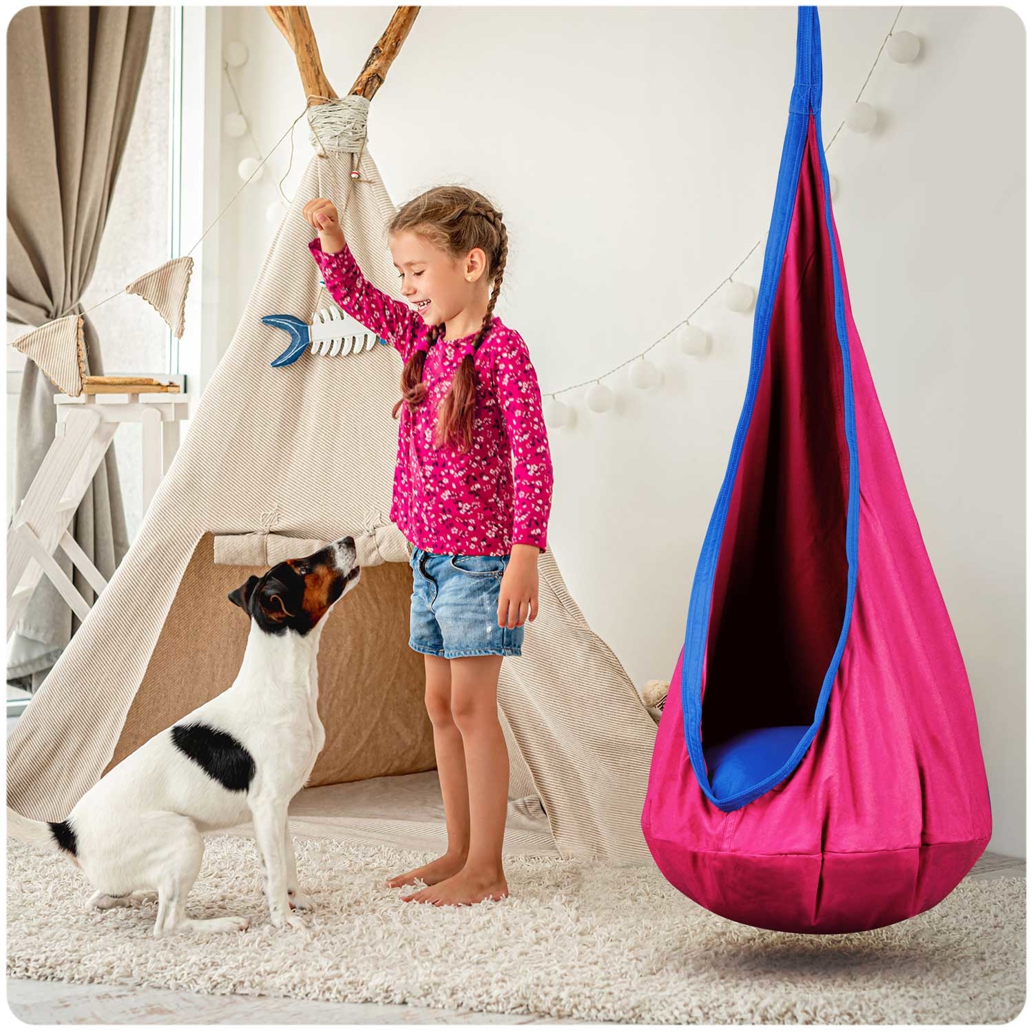 Kinderhangstoel roze – Met kussen