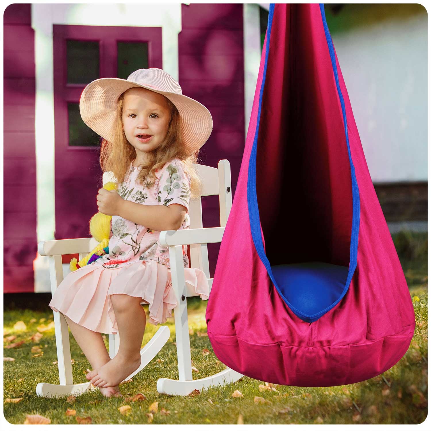 Kinderhangstoel roze – Met kussen