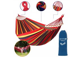 Hangmat 280x150 cm – Rood gestreept – Inclusief hoes